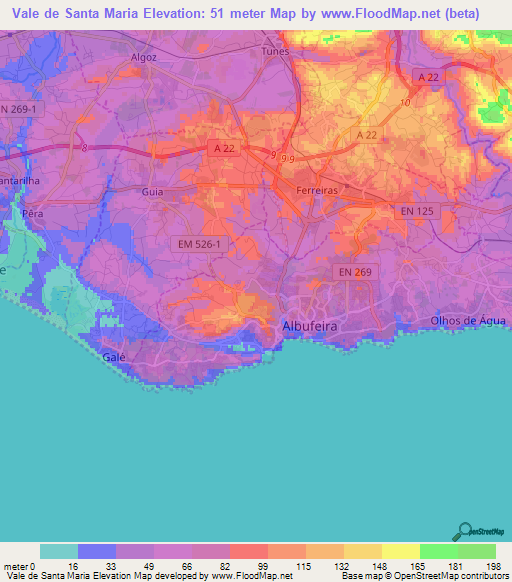 Vale de Santa Maria,Portugal Elevation Map
