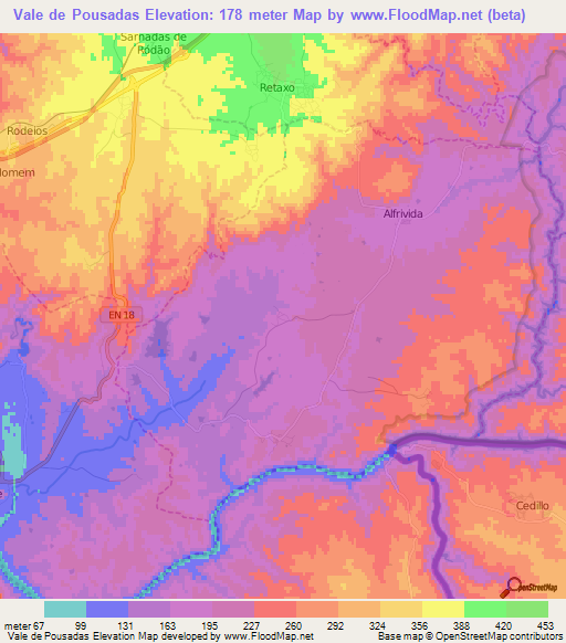 Vale de Pousadas,Portugal Elevation Map