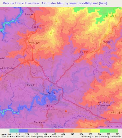 Vale de Porco,Portugal Elevation Map