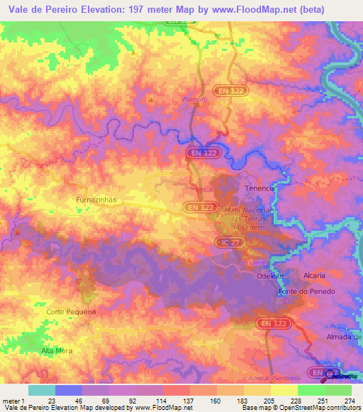 Vale de Pereiro,Portugal Elevation Map