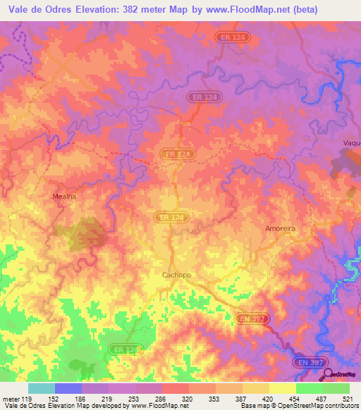 Vale de Odres,Portugal Elevation Map
