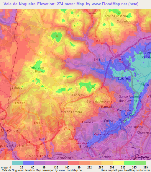 Vale de Nogueira,Portugal Elevation Map