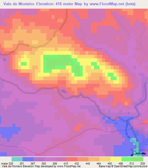 Vale de Monteiro,Portugal Elevation Map