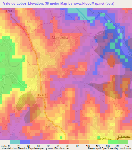 Vale de Lobos,Portugal Elevation Map