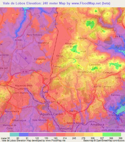 Vale de Lobos,Portugal Elevation Map
