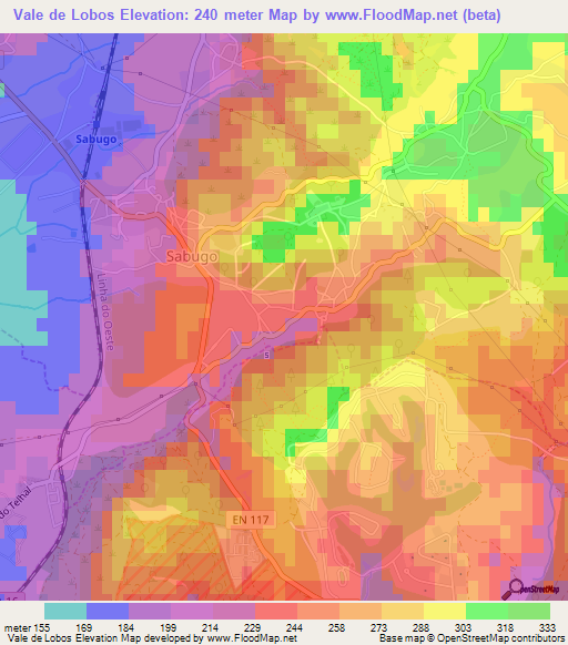 Vale de Lobos,Portugal Elevation Map