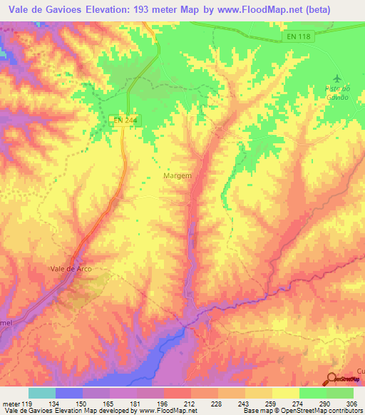 Vale de Gavioes,Portugal Elevation Map