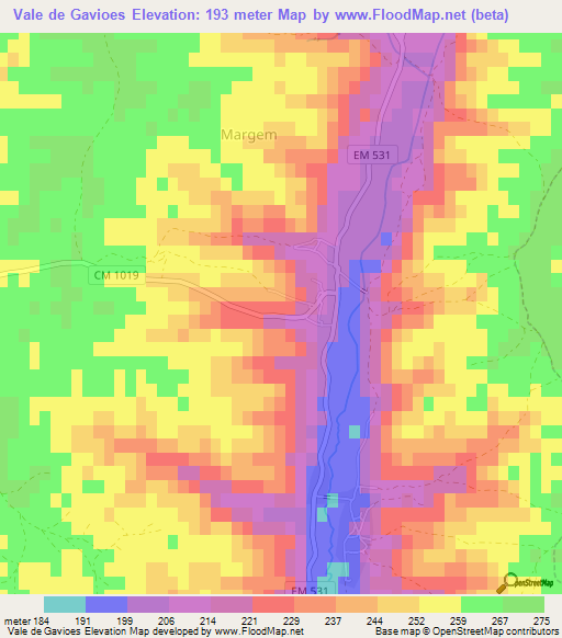 Vale de Gavioes,Portugal Elevation Map