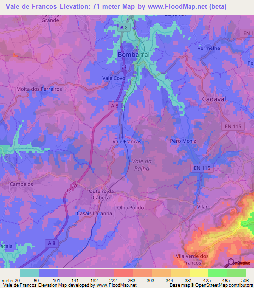 Vale de Francos,Portugal Elevation Map