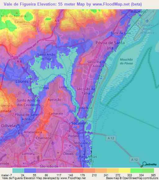 Vale de Figueira,Portugal Elevation Map
