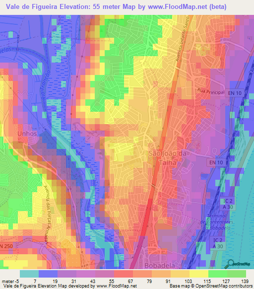 Vale de Figueira,Portugal Elevation Map