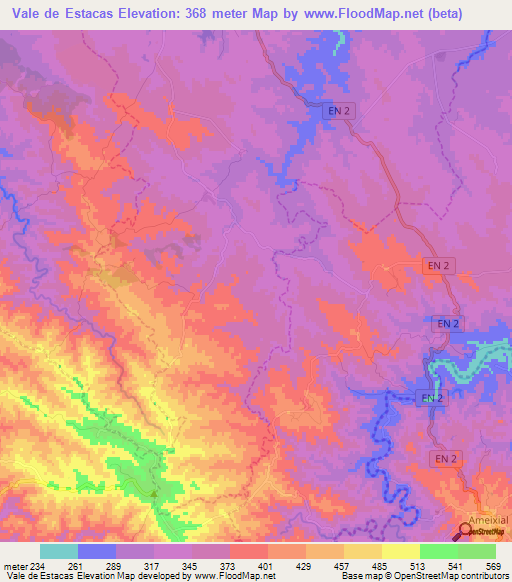 Vale de Estacas,Portugal Elevation Map