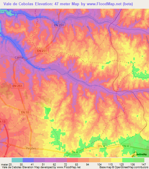 Vale de Cebolas,Portugal Elevation Map