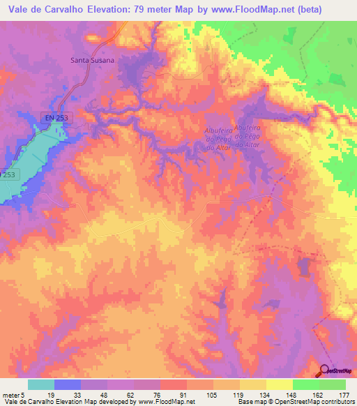 Vale de Carvalho,Portugal Elevation Map