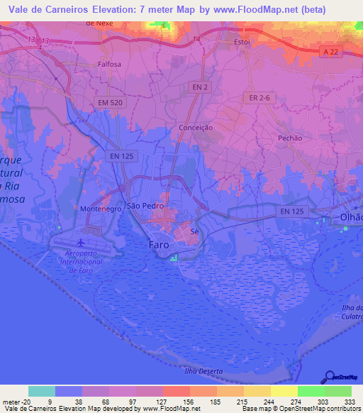 Vale de Carneiros,Portugal Elevation Map