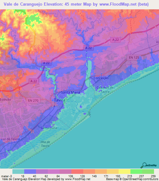 Vale de Caranguejo,Portugal Elevation Map