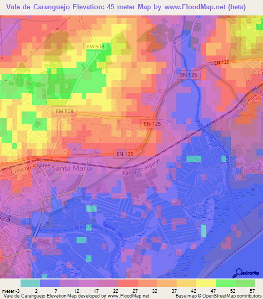 Vale de Caranguejo,Portugal Elevation Map
