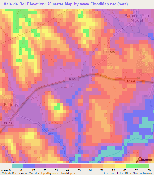 Vale de Boi,Portugal Elevation Map