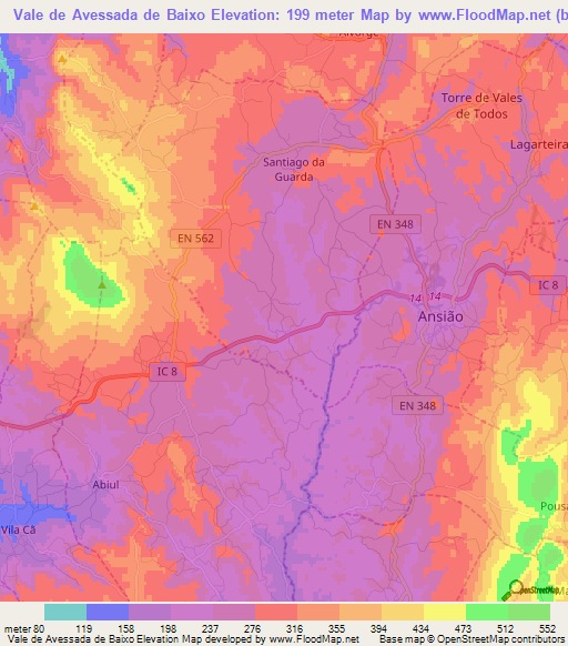 Vale de Avessada de Baixo,Portugal Elevation Map