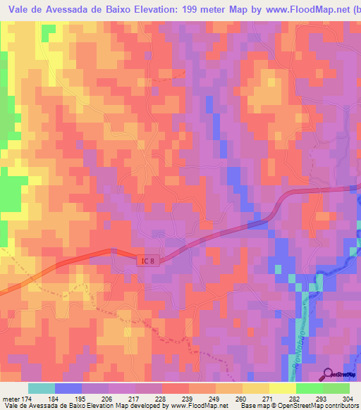 Vale de Avessada de Baixo,Portugal Elevation Map