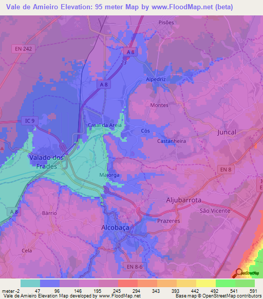 Vale de Amieiro,Portugal Elevation Map