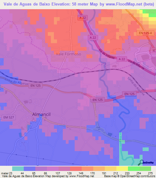 Vale de Aguas de Baixo,Portugal Elevation Map
