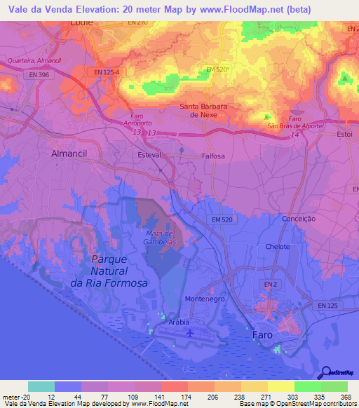 Vale da Venda,Portugal Elevation Map