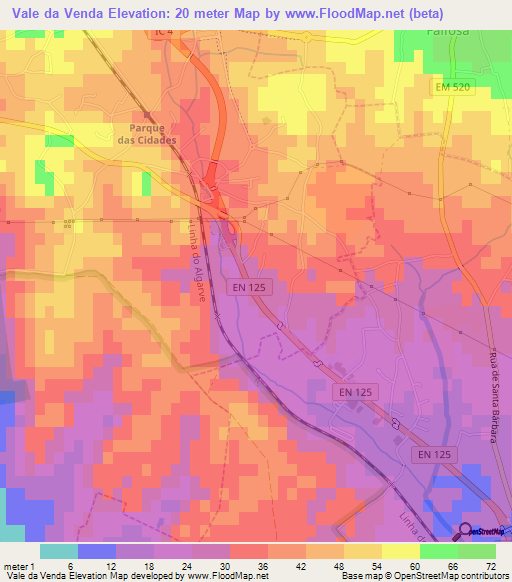 Vale da Venda,Portugal Elevation Map