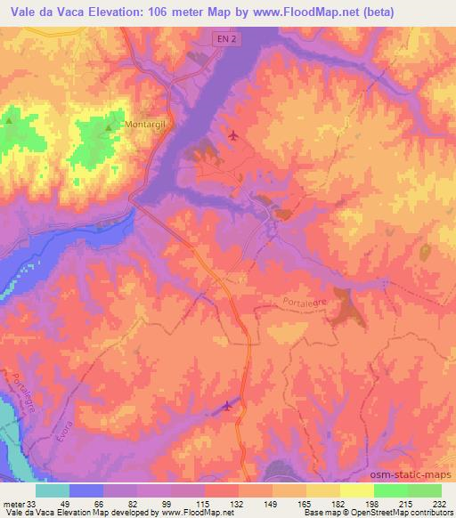 Vale da Vaca,Portugal Elevation Map