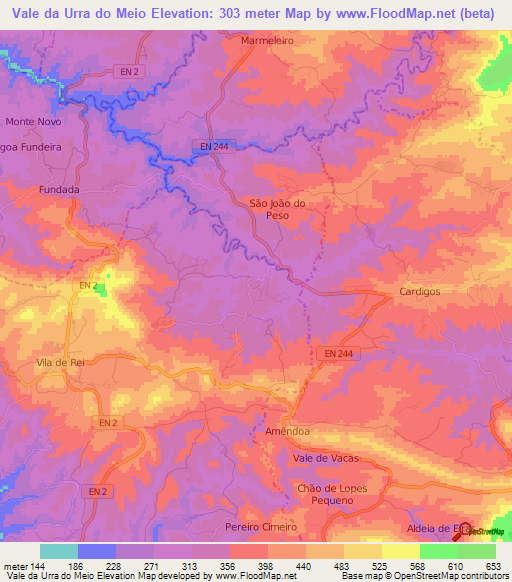 Vale da Urra do Meio,Portugal Elevation Map