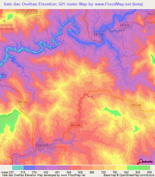 Vale das Ovelhas,Portugal Elevation Map