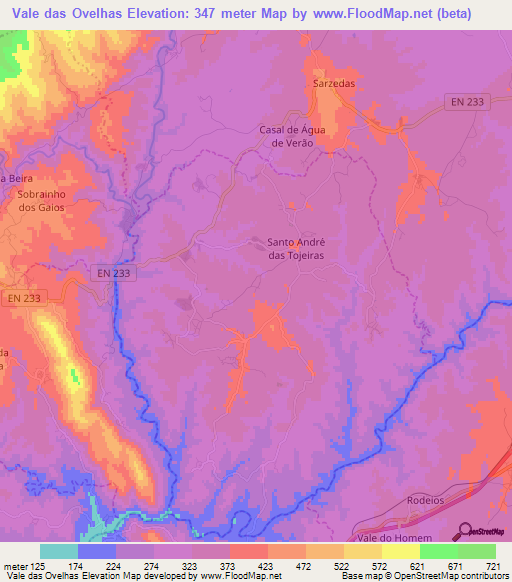 Vale das Ovelhas,Portugal Elevation Map