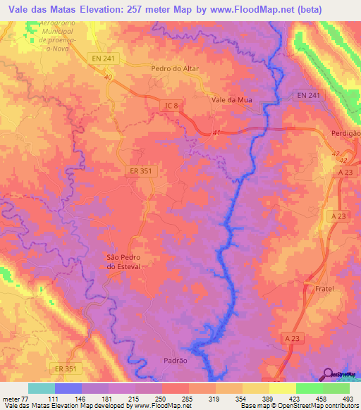 Vale das Matas,Portugal Elevation Map