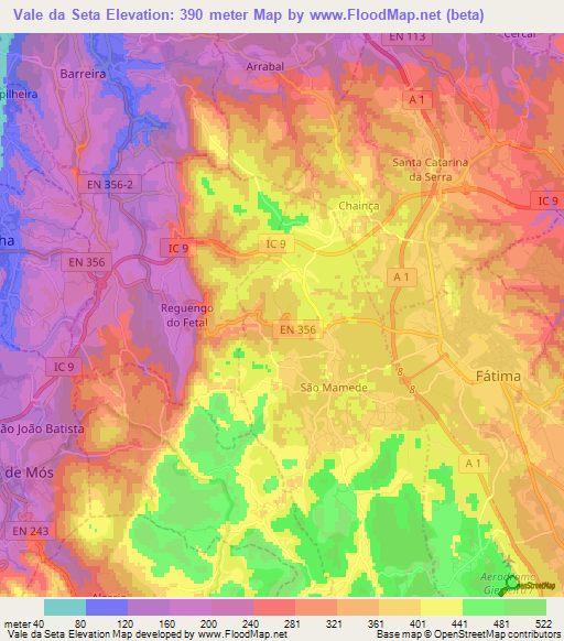 Vale da Seta,Portugal Elevation Map