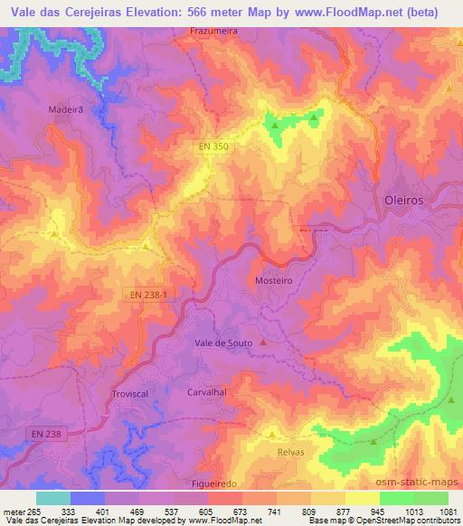 Vale das Cerejeiras,Portugal Elevation Map