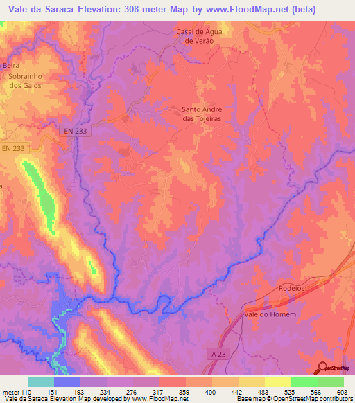 Vale da Saraca,Portugal Elevation Map