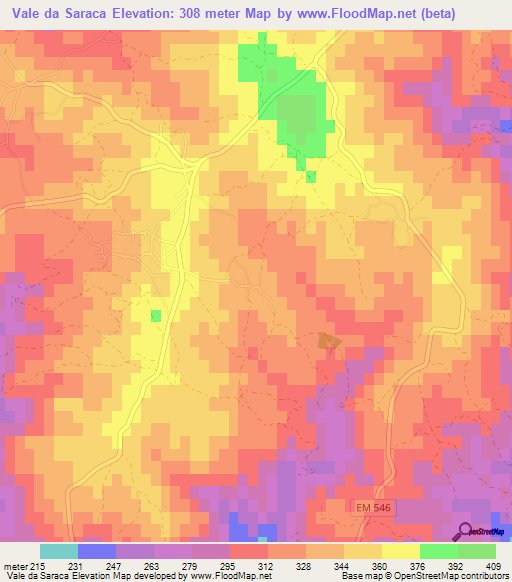 Vale da Saraca,Portugal Elevation Map