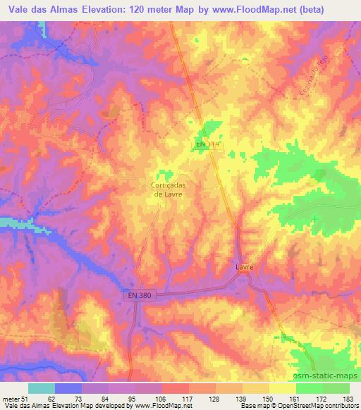 Vale das Almas,Portugal Elevation Map