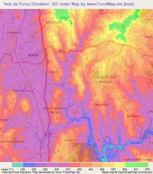 Vale da Porca,Portugal Elevation Map