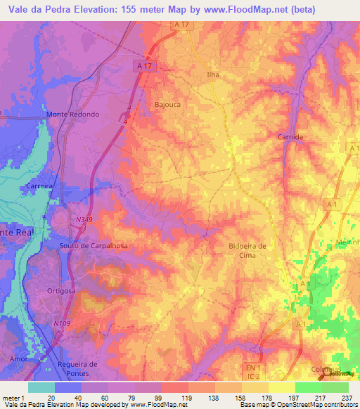 Vale da Pedra,Portugal Elevation Map