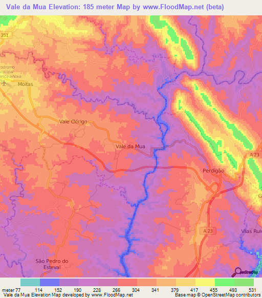Vale da Mua,Portugal Elevation Map