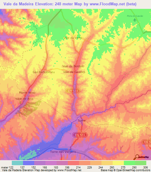 Vale da Madeira,Portugal Elevation Map
