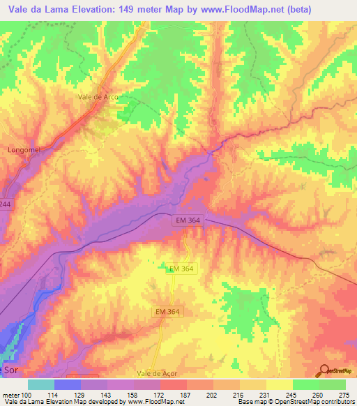 Vale da Lama,Portugal Elevation Map