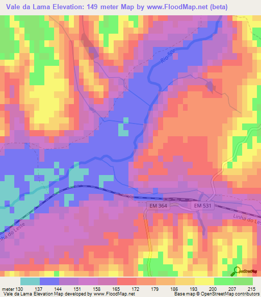 Vale da Lama,Portugal Elevation Map