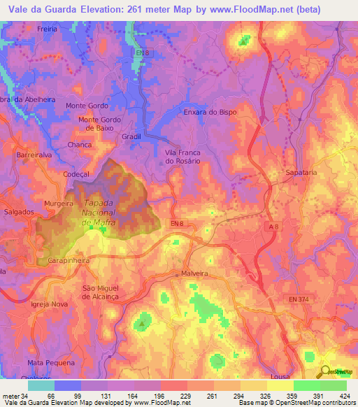 Vale da Guarda,Portugal Elevation Map