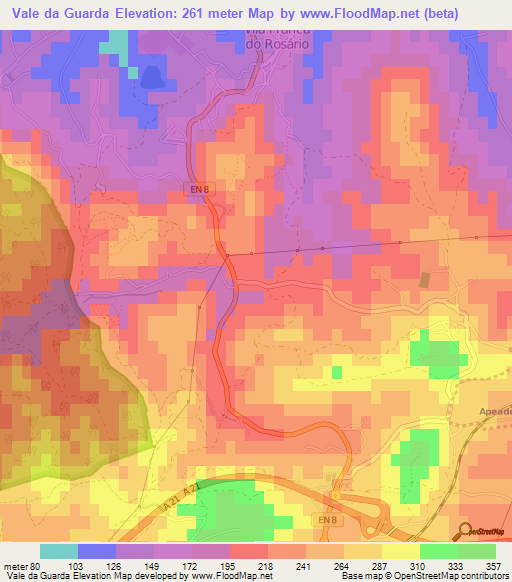 Vale da Guarda,Portugal Elevation Map
