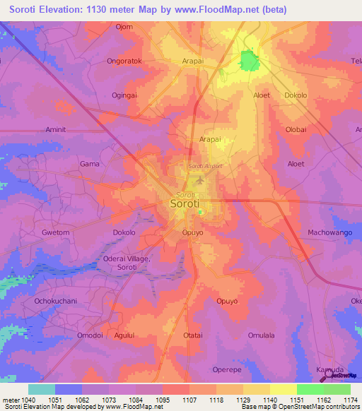 Soroti,Uganda Elevation Map