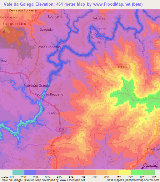 Vale da Galega,Portugal Elevation Map