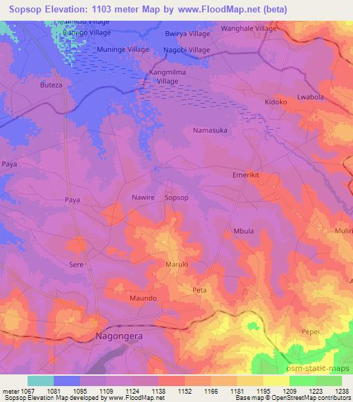 Sopsop,Uganda Elevation Map