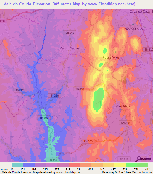 Vale da Couda,Portugal Elevation Map